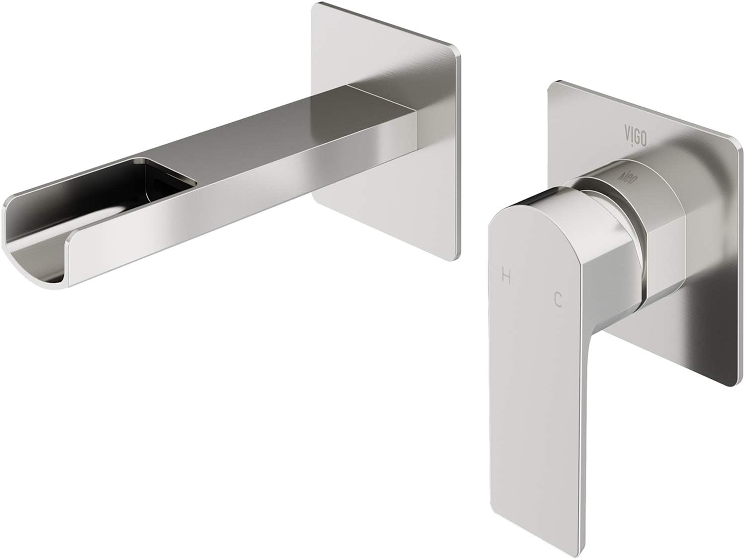 VIGO Atticus Waterfall Single-Handle Two-Hole Wall Mount Bathroom Sink Faucet, Brushed Nickel, Modern Design, Solid Brass, 1.2 GPM WaterSense & Ceramic Disc Valve, Corrosion-Resistant