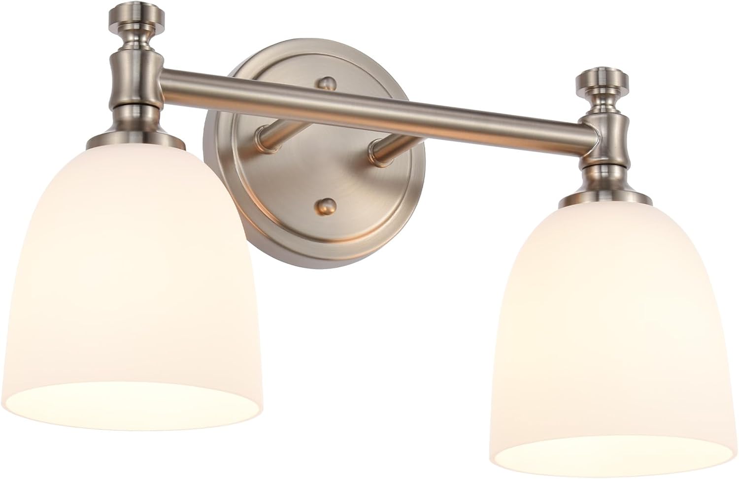 Bathroom Light Fixtures, Brushed Nickel 2-Light Bathroom Vanity Light Fixtures Over Mirror, Vintage Vanity Lights for Bathroom Living Room, Milk White Glass Shades , Standard E26 Base, Brushed Nickel