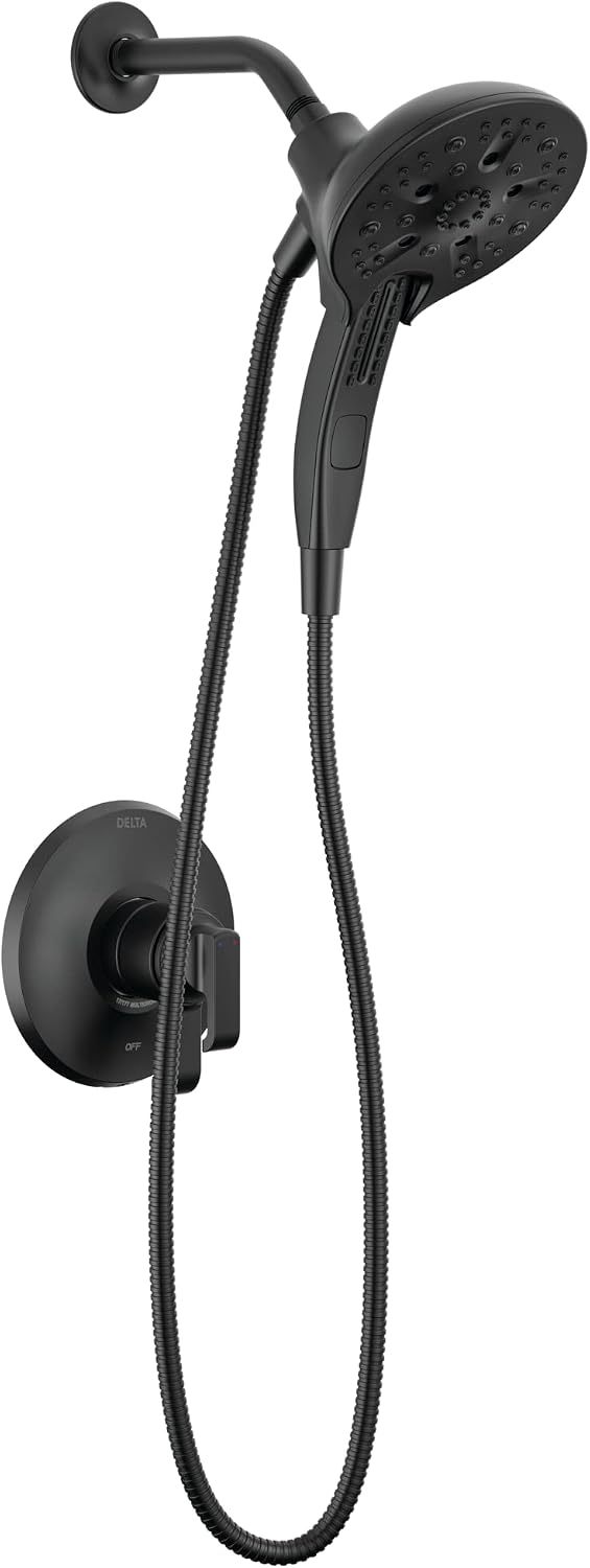Delta Tetra 17 Series Matte Black Dual-Function Shower Faucet Set with In2ition 2-in-1 Dual Shower Head with HandHeld Spray Combo, Valve Trim Kit, Matte Black T17289-BL (Valve Not Included)