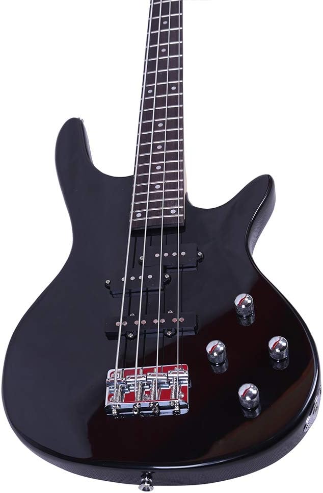GLARRY Electric Bass Guitar Full Size 4 String Exquisite Stylish Bass with Power Line and Wrench Tool (Black)