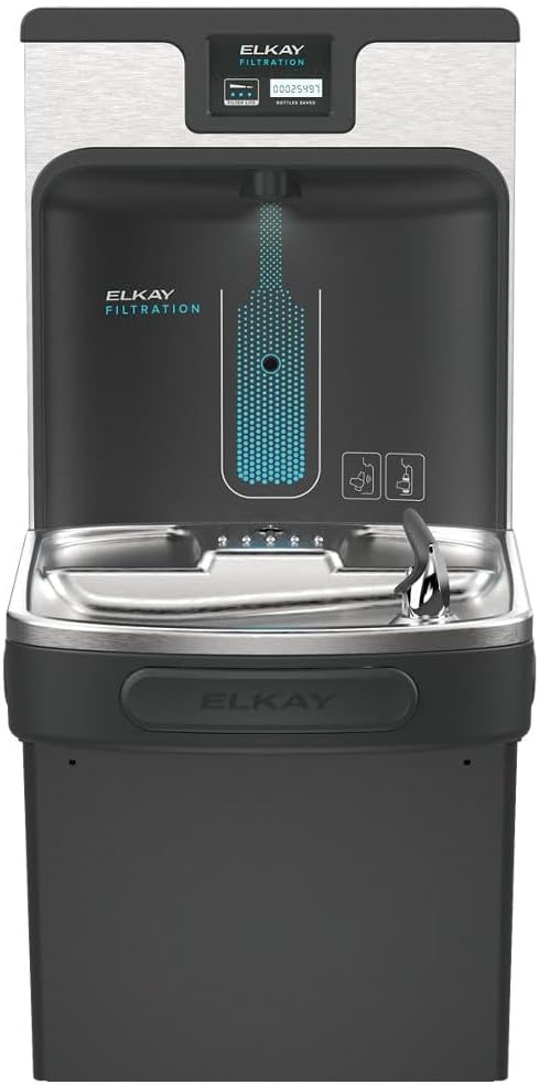 Elkay LZS8WSMP-W1 Enhanced Filtered Connected Bottle Filler & Single ADA Cooler Refrigerated Midnight Black Lead Reduction Drop Down Wrapper
