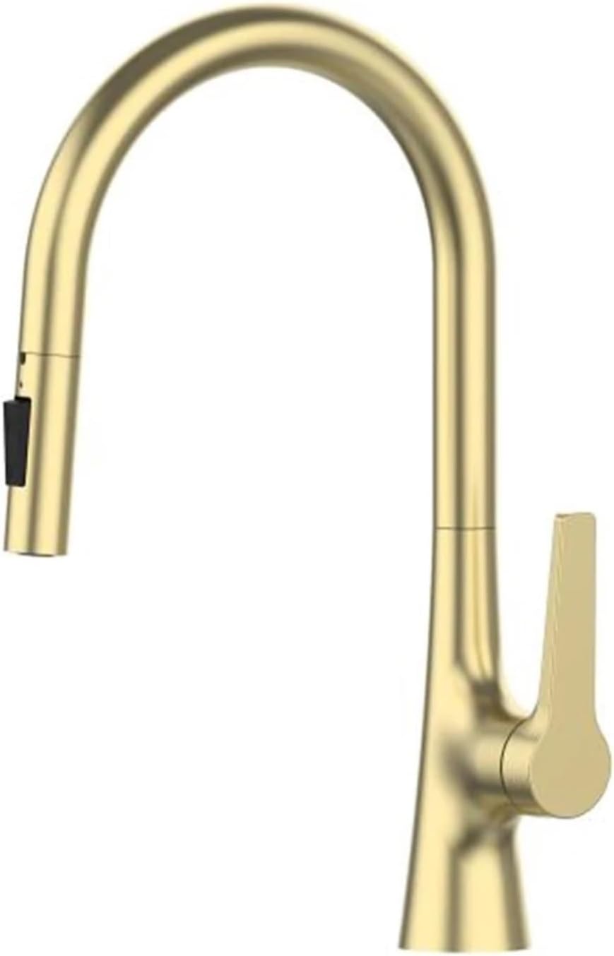 Brass Single Hole Deck Mounted 360 Degree Rotation Kitchen Pull Out Brass Faucet Hot and Cold Water Sink Taps(Brushed Gold)