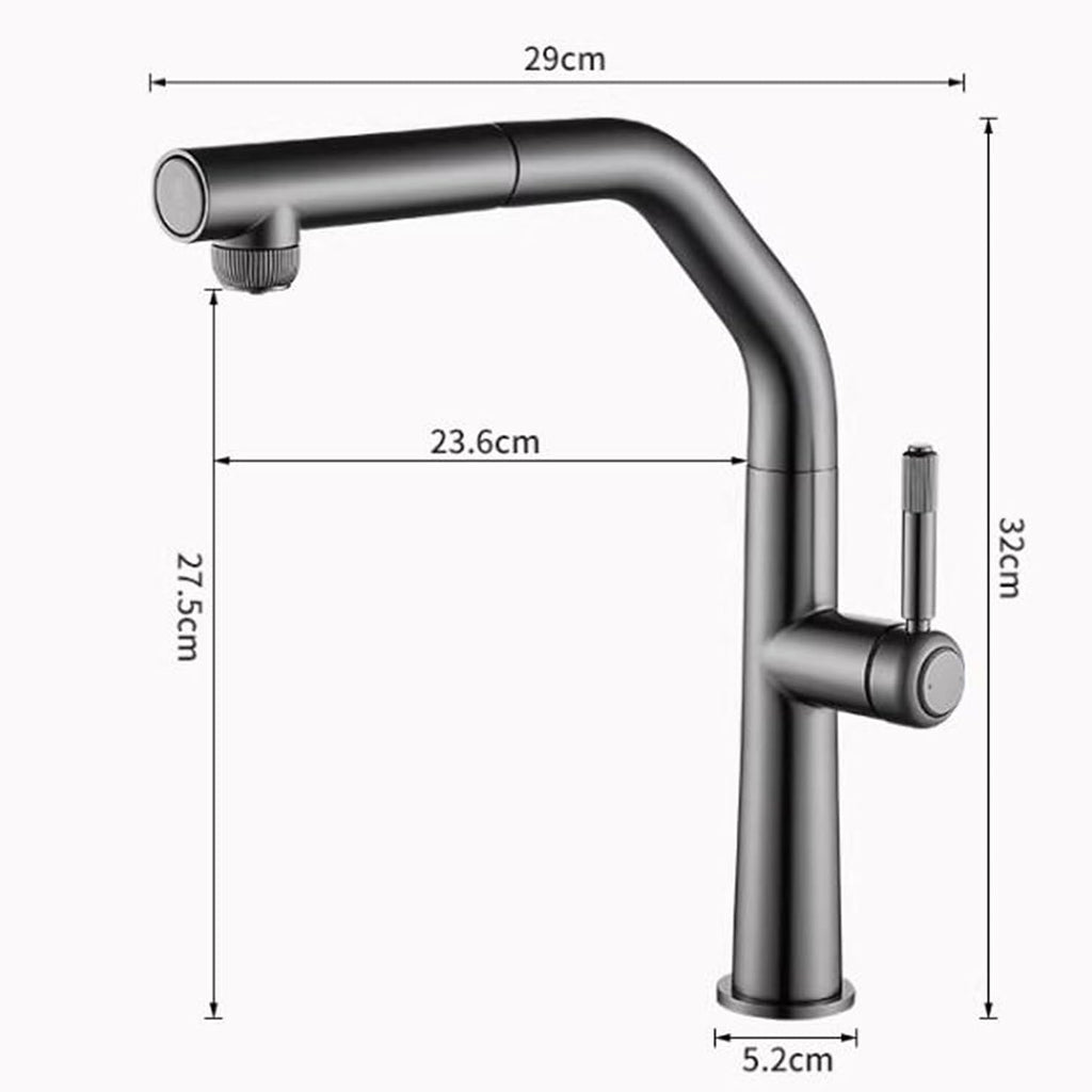 3 Way Pull Out Kitchen Faucet Brass 360° Swivel Single Handle 3 Way Filter Faucet for Kitchen Sink-Grey