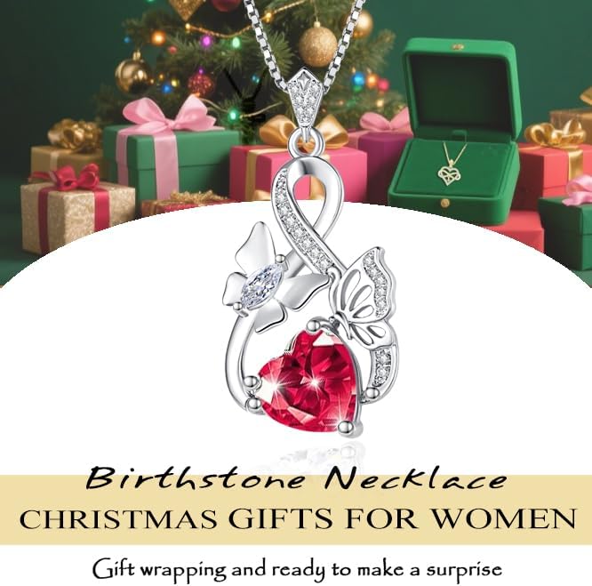 Gold Jewelry for Women Wife Infinity Necklace 18K White Gold Plated Dainty Butterfly Pendant with Heart Birthstone - Anniversary Necklaces for Women Birthday Gift Ideas Present for Girlfriend Mom Daughter