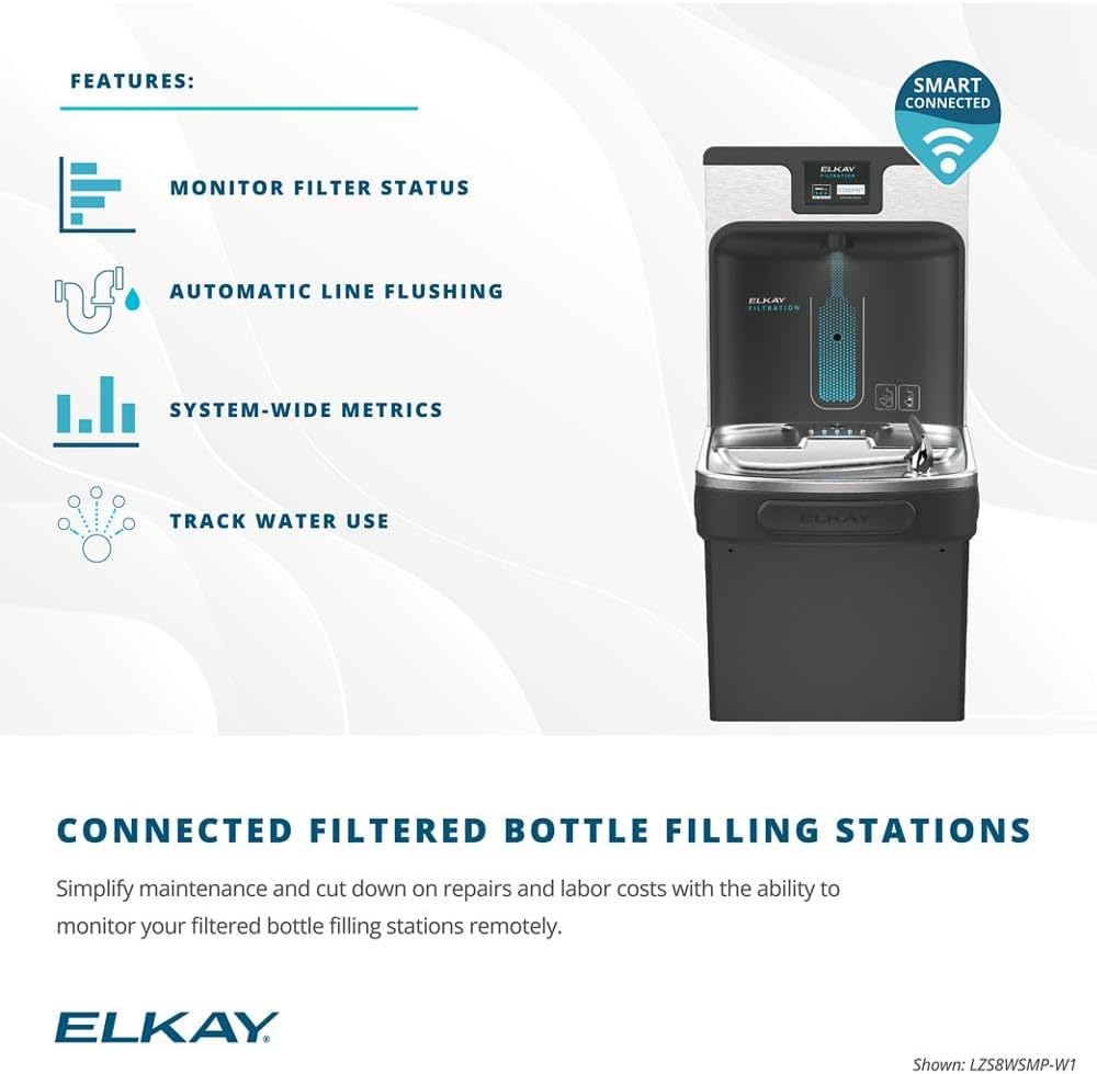 Elkay LZS8WSAP-W1 Enhanced Filtered Connected Bottle Filler & Single ADA Cooler Refrigerated Arctic White Lead Reduction Drop Down Wrapper