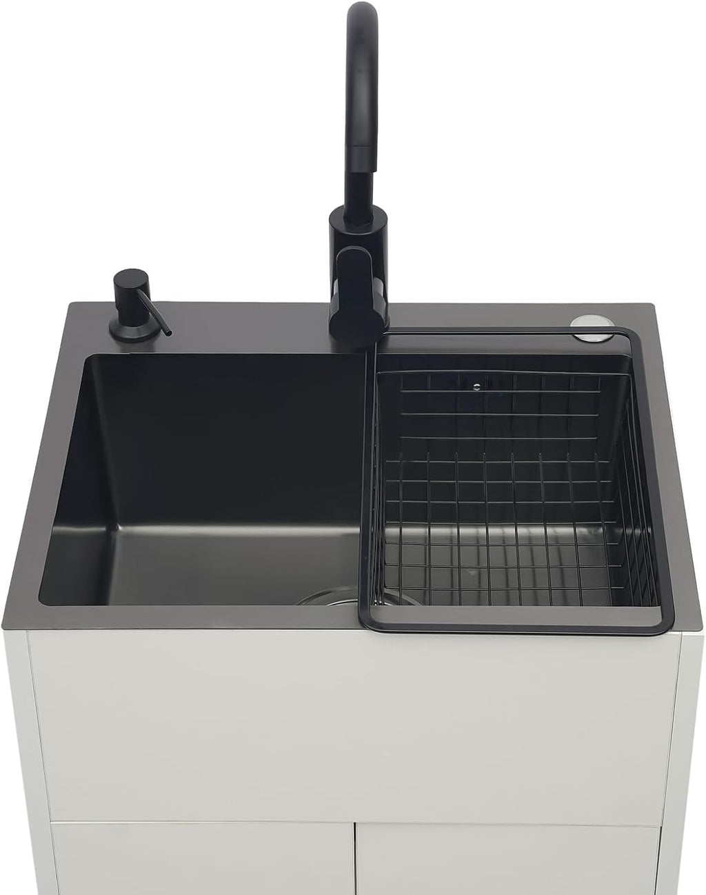 20-Inch Laundry Sink with Cabinet & 360° Swivel Hot/Cold Fauce, Freestanding Kitchen Sink Cabinet with Stainless Steel Sink & Drain Kit, White Cabinet with Sink for Laundry&Utility Room