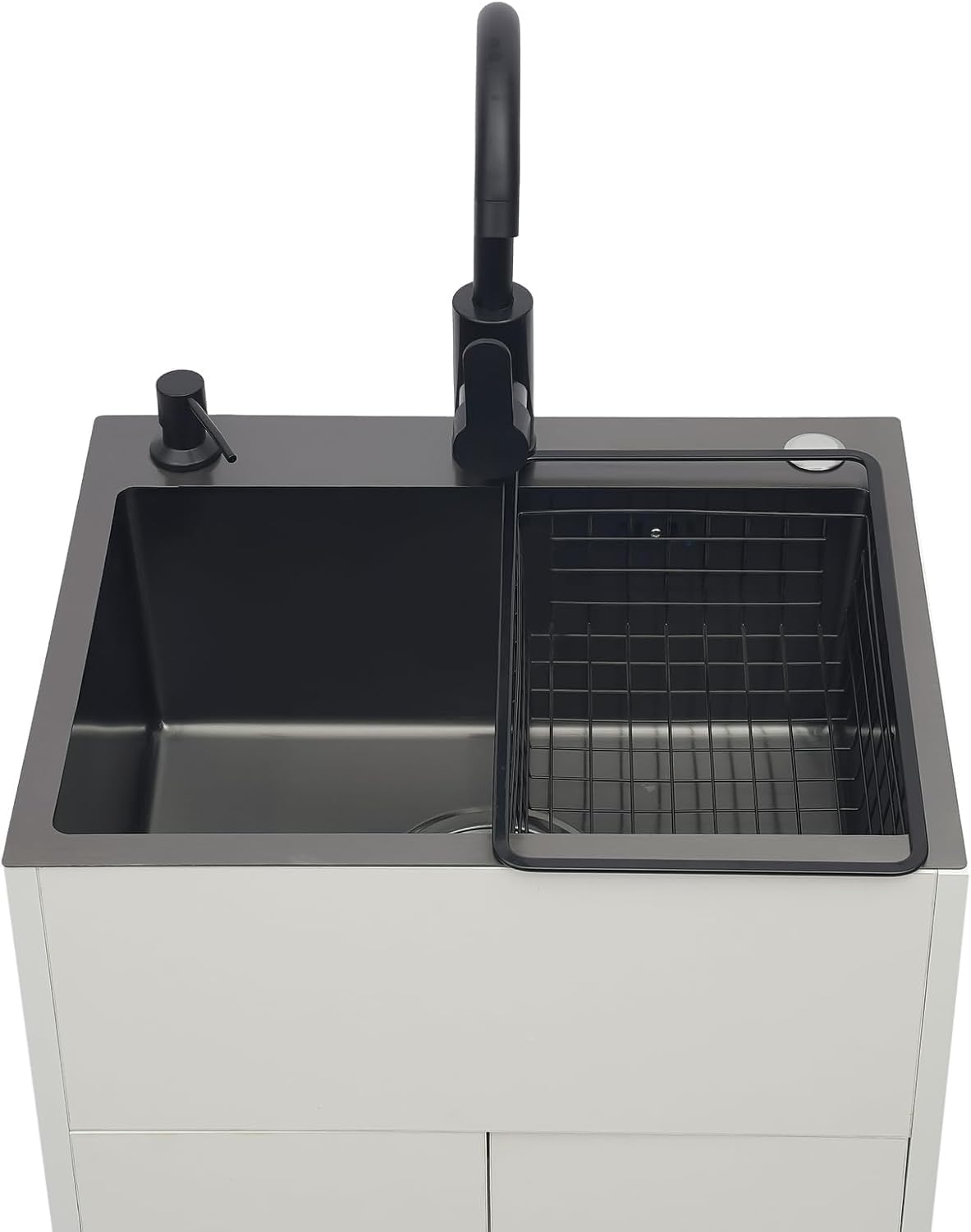 20-Inch Laundry Sink with Cabinet & 360° Swivel Hot/Cold Fauce, Freestanding Kitchen Sink Cabinet with Stainless Steel Sink & Drain Kit, White Cabinet with Sink for Laundry&Utility Room