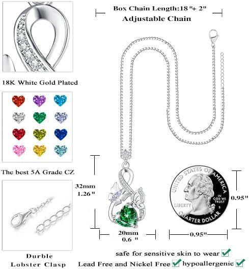 Gold Jewelry for Women Wife Infinity Necklace 18K White Gold Plated Dainty Butterfly Pendant with Heart Birthstone - Anniversary Necklaces for Women Birthday Gift Ideas Present for Girlfriend Mom Daughter