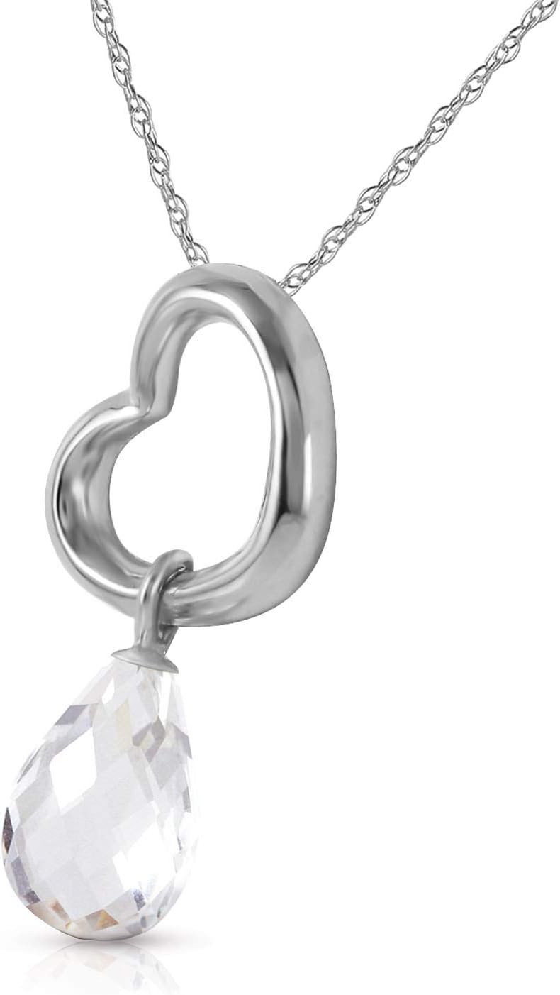 Galaxy Gold GG 14k Yellow, White, Rose Gold Open Heart with Genuine White Topaz Drop Pendant Necklace
