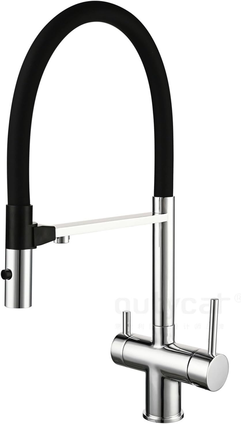 Flexible Faucet for Kitchen Sink 360° Rotation 3-in-1 Kitchen Faucet with Drinking Water Spout Single Hole,Chrome Plated
