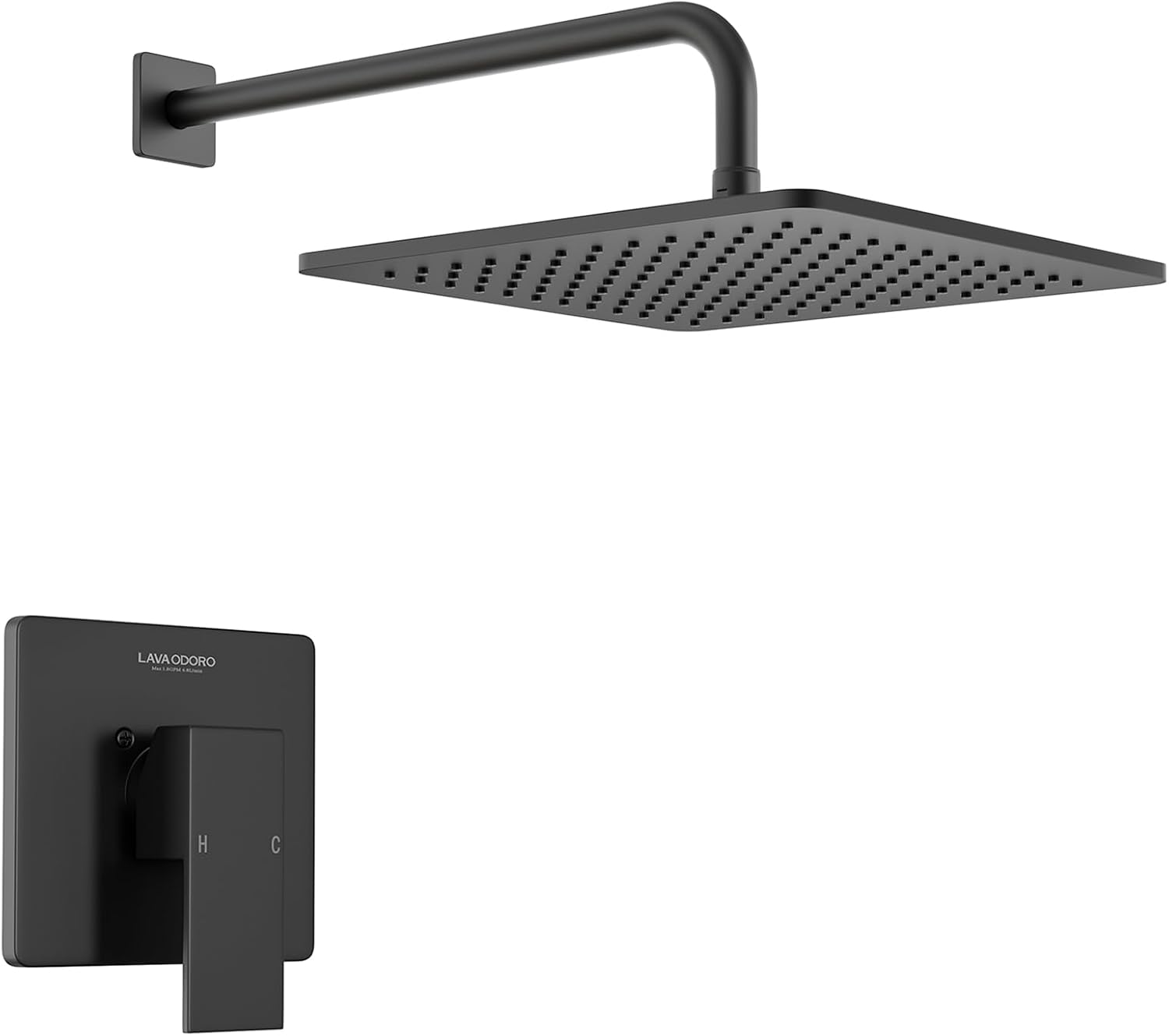 Lava Odoro 12-inch Modern Square Shower Faucet Set Matte Black, Shower Trim Kit with Rough-in Valve High Pressure Black Rainfall Shower Head and Handle Set, (Valve Included), SF106-MB