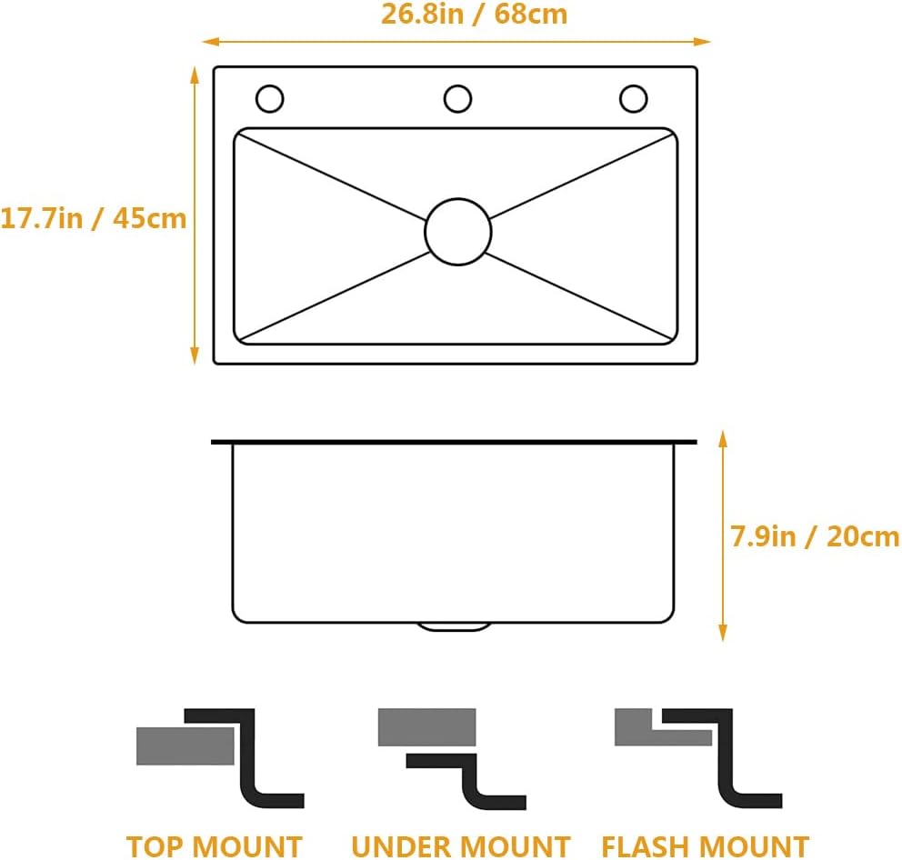 Black Stainless Steel Kitchen Sink, Single Bowl Kitchen Sink, Drop In/Topmount Workstation Sink with Sliding Accessories, Farmhouse Workstation Sink with Multiple Accessories (26.8 x 17.7in)
