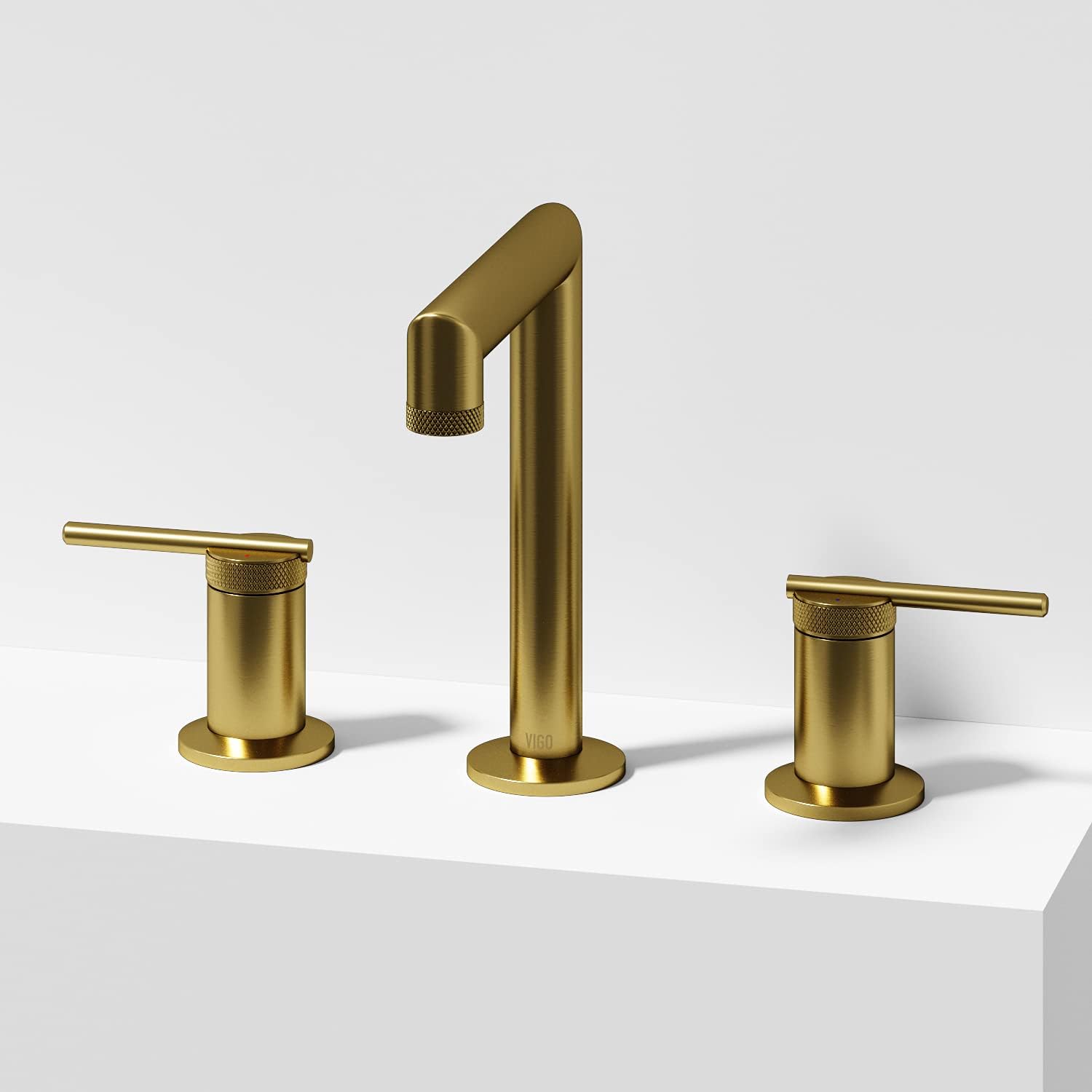 VIGO Sterling Two-Handle Three-Hole Mount Widespread Bathroom Sink Faucet, 7-Inch, Matte Brushed Gold, Modern Design, Solid Brass, 1.2 GPM WaterSense & Ceramic Disc Valve, Corrosion-Resistant
