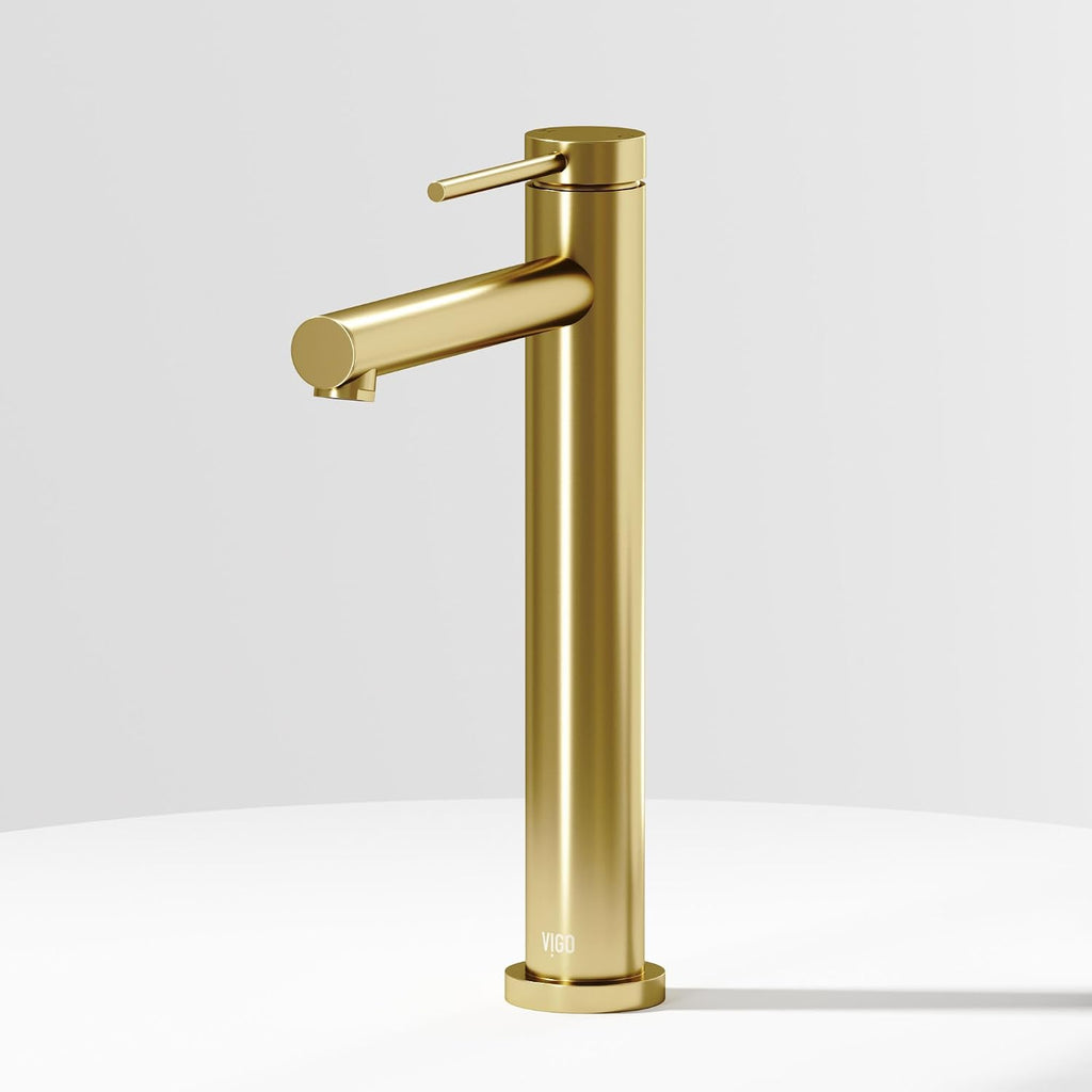 VIGO Jewel Single-Handle Single-Hole Mount Bathroom Sink Bathroom Sink Faucet, 11-Inch, Matte Brushed Gold, Modern Design, Solid Brass, 1.2 GPM WaterSense & Ceramic Disc Valve, Corrosion-Resistant