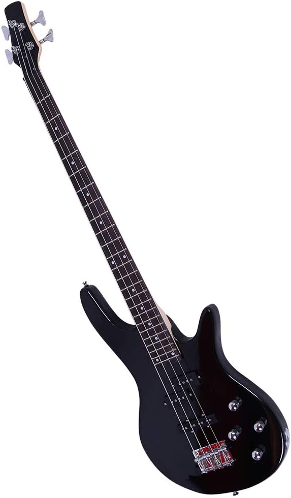 GLARRY Electric Bass Guitar Full Size 4 String Exquisite Stylish Bass with Power Line and Wrench Tool (Black)
