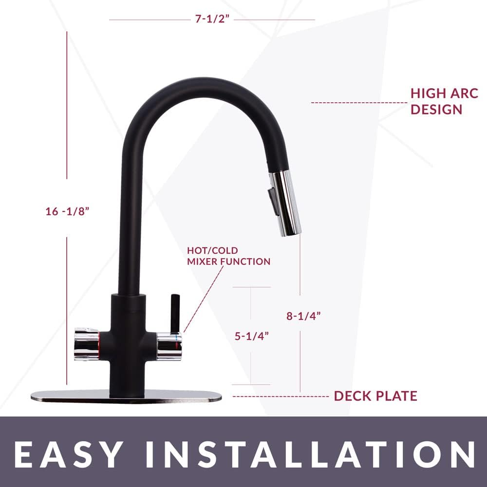 Westbrass BK236WH-12 36' Double Bowl Reversible Apron Front Solid Surface Kitchen Sink with 4 in 1 Function Faucet, Dual Water Filters, Drain Baskets and Soap Dispenser, Oil Rubbed Bronze