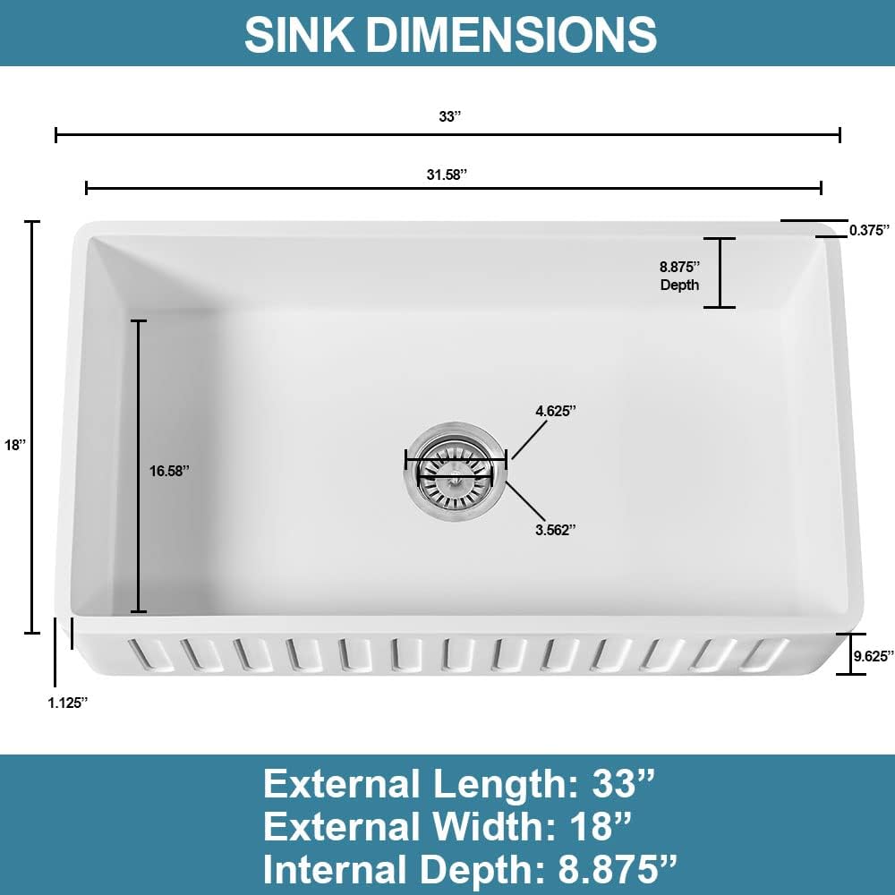 Westbrass BK13341-2062 33' Single Bowl Reversible Apron Front Solid Surface Kitchen Sink with 4 in 1 Function Faucet, Dual Water Filters, Drain Basket and Soap Dispenser, Stainless Steel/Matte Black