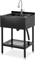 Garvee Stainless Steel Utility Sink with Faucet & Storage Shelf, 304 Single Bowl Freestanding Sink with Adjustable Legs, S-Hooks, Hot & Cold Water Pipes for Kitchen, Laundry, Garage, Farm, Outdoor Use