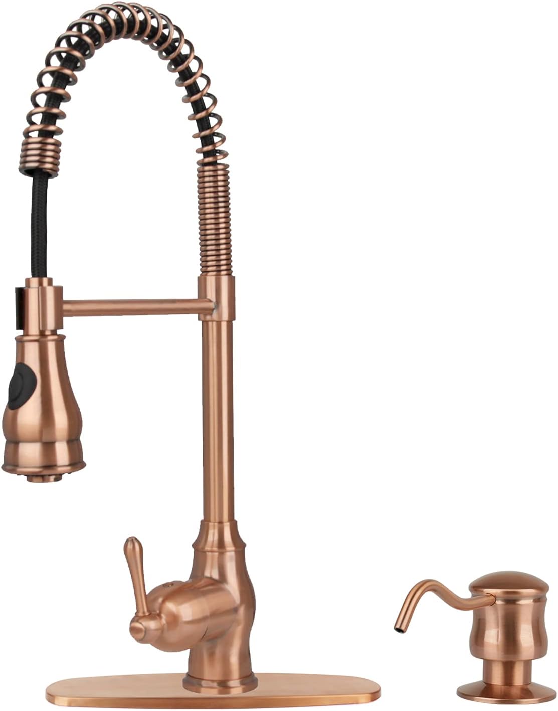 Akicon Copper Kitchen Faucet with Soap Dispenser, Single Handle Solid Brass High Arc Pull Down Sprayer Head Kitchen Sink Faucets with Deck Plate AK96518