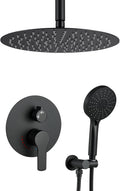 Matte Black Shower System With 12 Inches Rainfall Head and Handheld Set, High Pressure Faucet With Brass Valve for Bathroom Ceiling Mounted Fixture