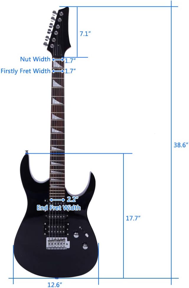 Full Size Electric Guitar Kit,38 Inch Beginner Electric Guitar,Complete Electric Guitars Set with Bag, Shoulder Strap, Amp Wire, Wrench Tool,Tremolo Arm and Picks,Black