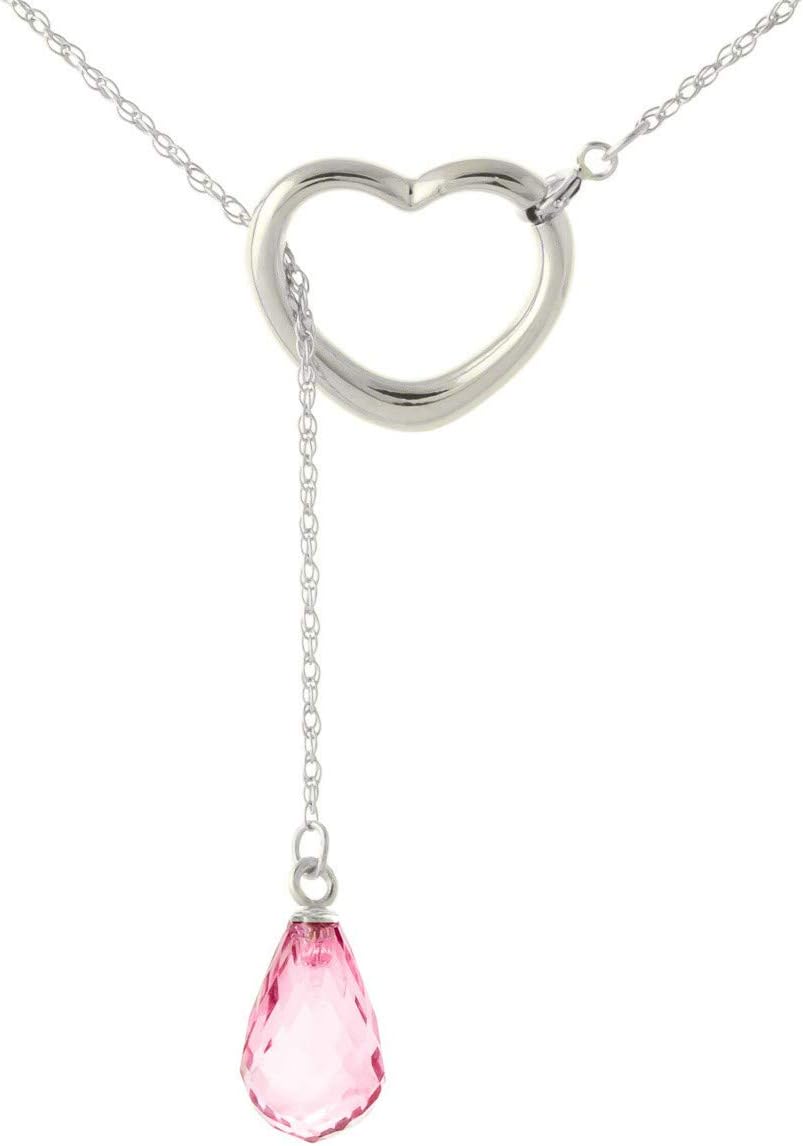 Galaxy Gold GG 14K Gold Open Heart with Genuine Pink Topaz Drop Pendant Necklace