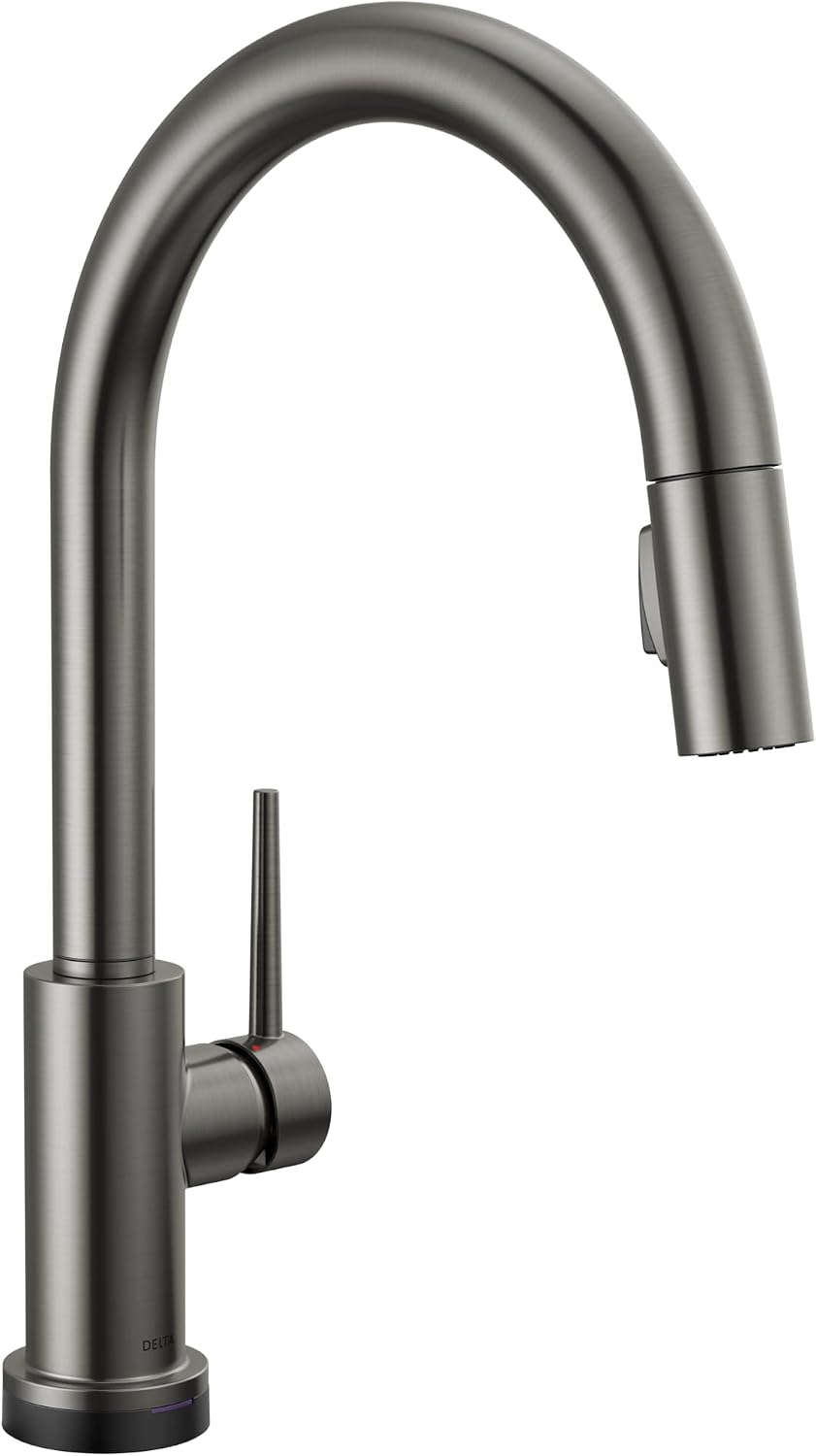 Delta Faucet Trinsic VoiceIQ Touch Kitchen Faucet with Touchless Technology, Black Kitchen Faucet, Smart Faucet, Alexa and Google Assistant Voice Activated, Black Stainless 9159TLV-KS-DST