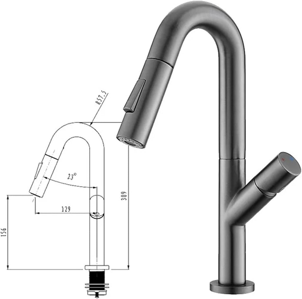 Kitchen Faucet Pull Out Kitchen Water Tap Single Handle 360 Rotation Hot Cold Shower Faucet(Gray)