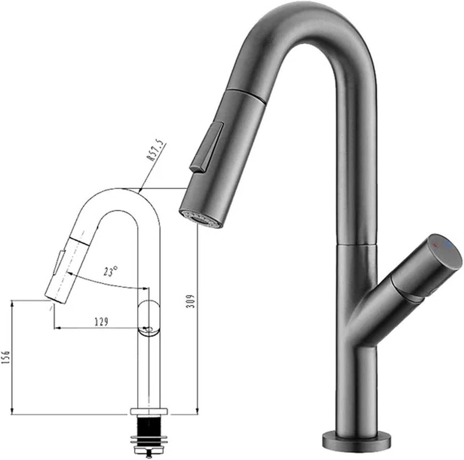 Kitchen Faucet Pull Out Kitchen Water Tap Single Handle 360 Rotation Hot Cold Shower Faucet(Gray)