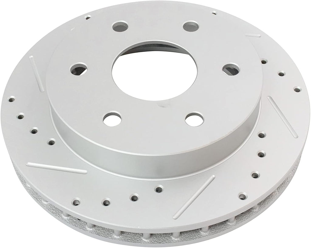 TRQ Performance Front Brake Pad & Rotor Set Ceramic Slotted Drilled Coated Vented Rotors Calipers for 88-00 Chevrolet GMC K1500 K2500 Blazer K1500 Suburban Tahoe Yukon 99-00 Cadillac Escalade