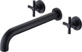 SUMERAIN Wall Mount Tub Filler Matte Black Bathtub Faucet High Flow Two Cross Handles with Rough in Valve, Extra Long Spout