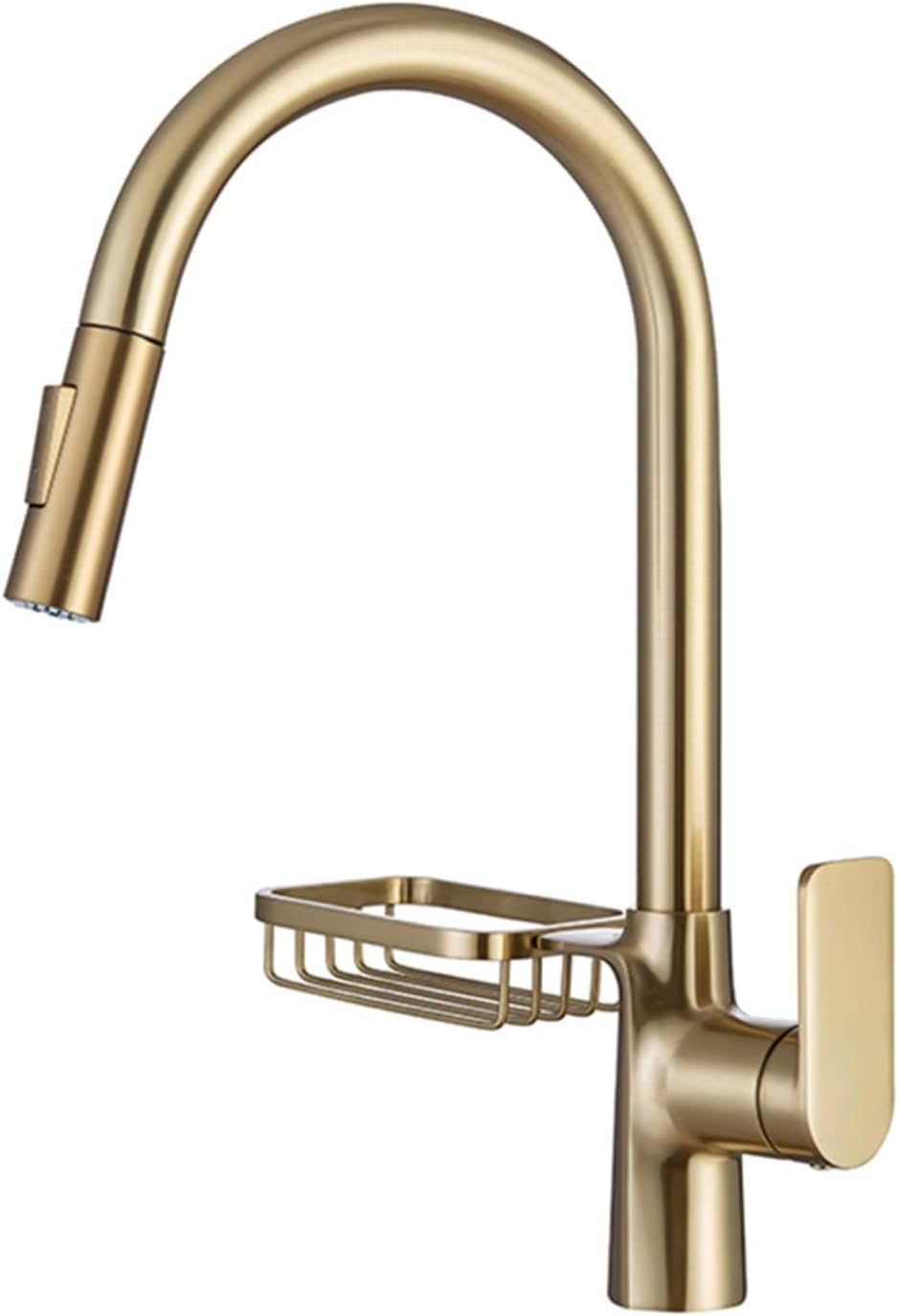 Single Handle Kitchen Faucet with Dual Function Cleaning and Basket Tap for Hot and Cold Sink(Gold Brushed)
