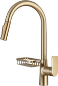 Single Handle Kitchen Faucet with Dual Function Cleaning and Basket Tap for Hot and Cold Sink(Gold Brushed)