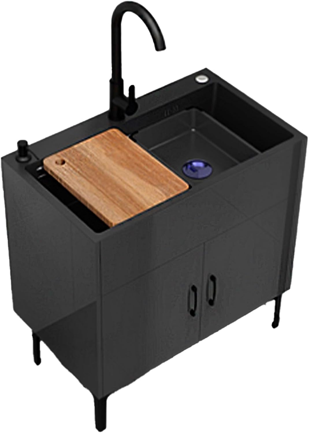 Cabinet Stainless Steel Sink with Storage,Commercial Kitchen Sink with Pull-Out Faucet,Bathroom Sink with Black Faucet and Storage Shelves,for Kitchen,Restaurant,Outdoor,Laundry