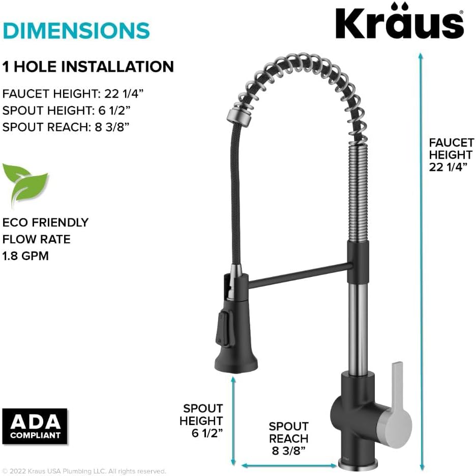 KRAUS Britt Commercial Style Single Handle Pull Down Kitchen Faucet in Spot-Free Stainless Steel/Matte Black, KPF-1691SFSMB