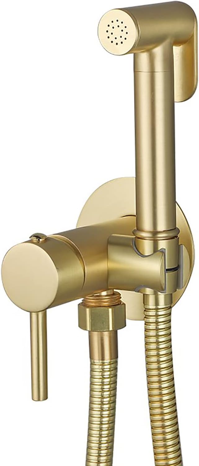 Handheld Bidet Sprayer for Toilet, Baby Cloth Diaper Hot and Cold Water Wall Mounted Brass Kit for Personal Hygiene Cleaning,Chrome(Brushed Gold)