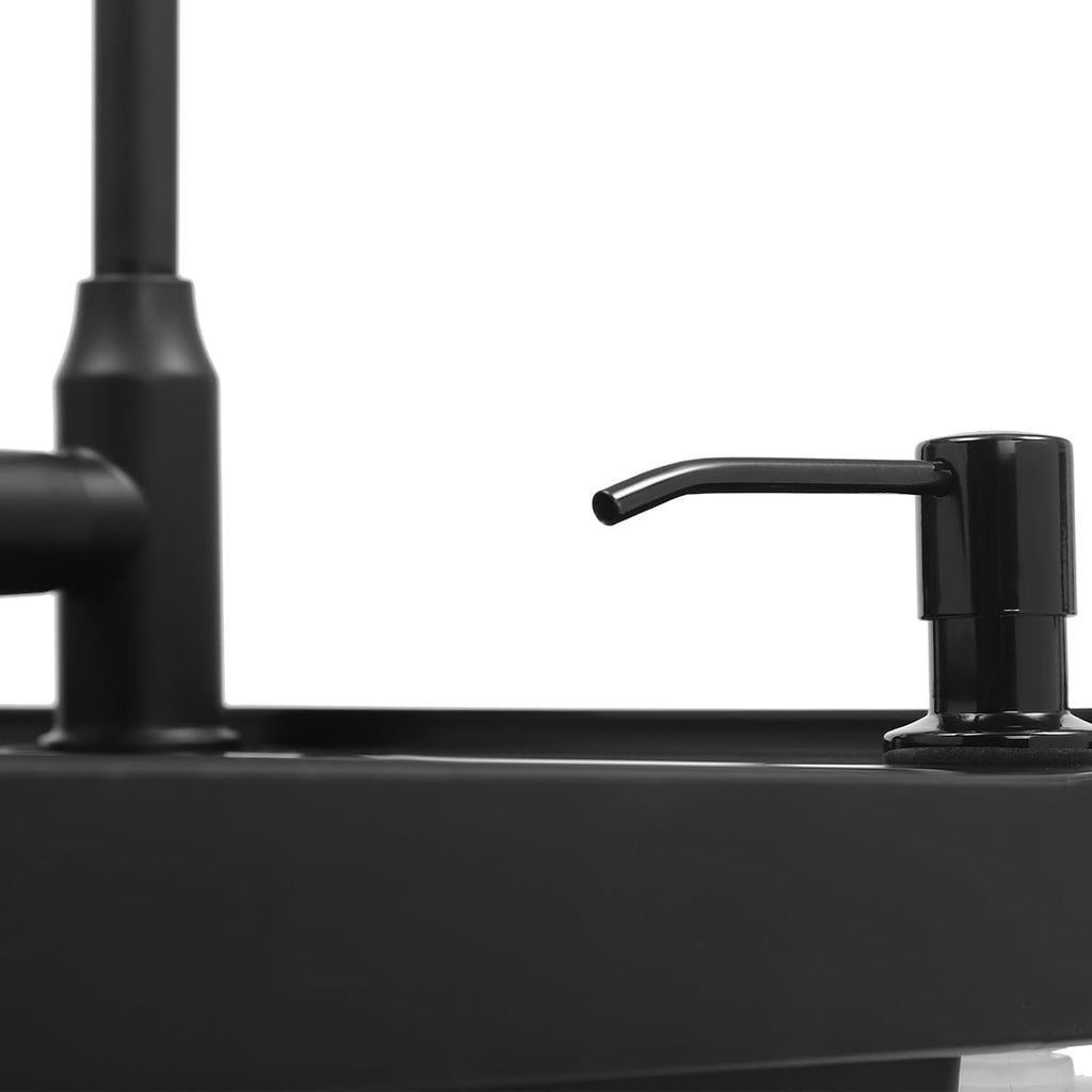Freestanding Space Saver Utility Sink 19.68 * 19 * 33.07in kitchen Sink with Washboard Utility Sink with Cold and Hot Water Faucet, Hoses and Soap Dispenser for Laundry Room, Garage, Basement (Black)