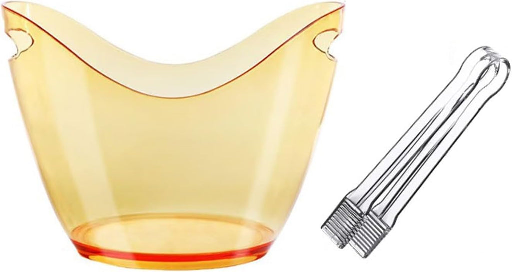 Keep Ice Frozen Longer 8 Liter Acrylic Ice Bucket with Tongs, Plastic Tub Oval Storage Buckets for 2 Wine or Champagne Bottles for parties(Orange)