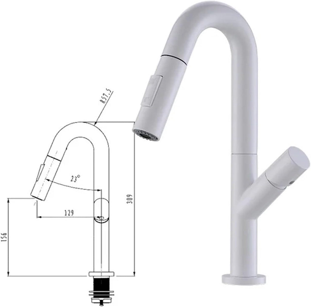 Kitchen Faucet Pull Out Kitchen Water Tap Single Handle 360 Rotation Hot Cold Shower Faucet(White)