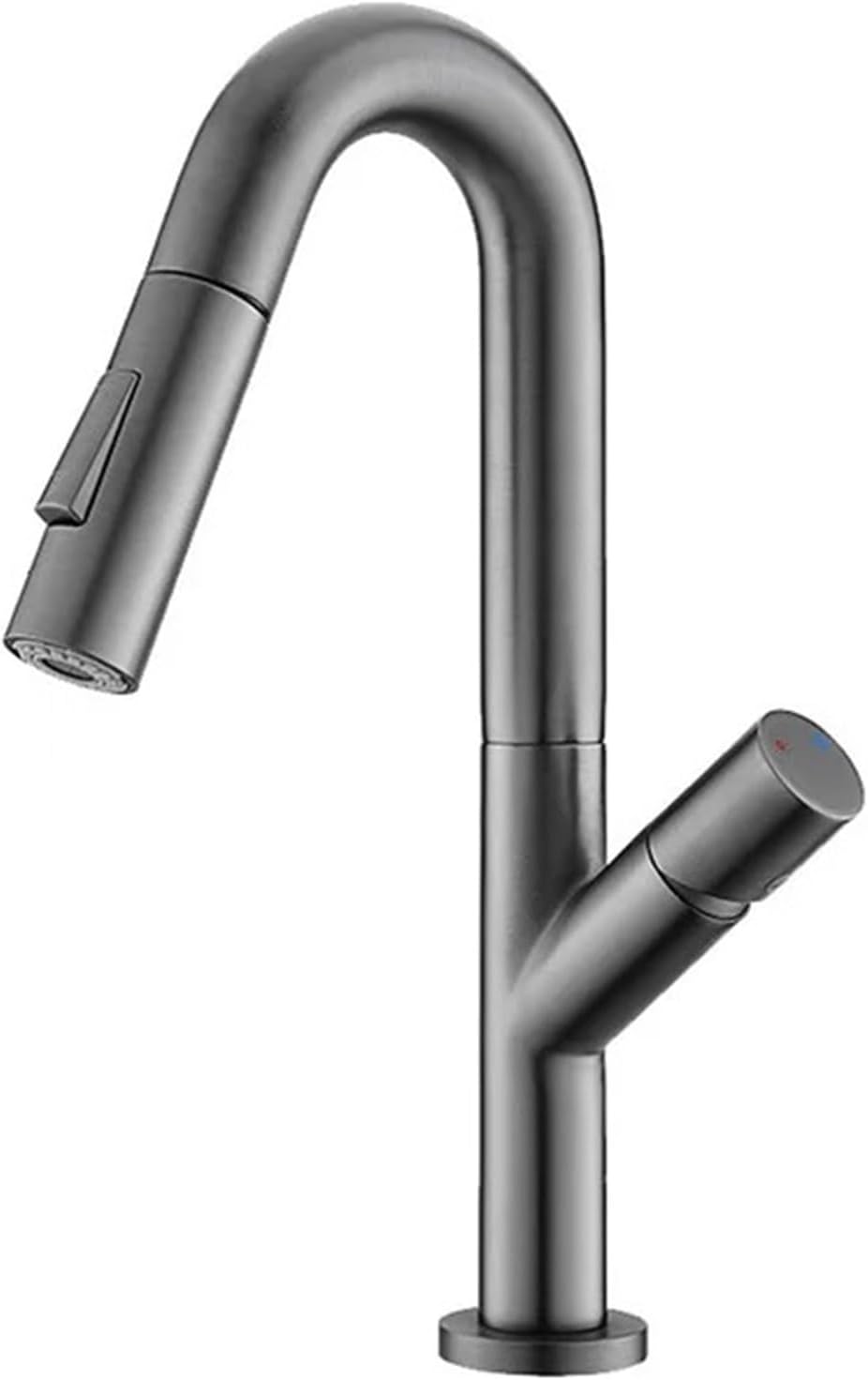Kitchen Faucet Pull Out Kitchen Water Tap Single Handle 360 Rotation Hot Cold Shower Faucet(Gray)