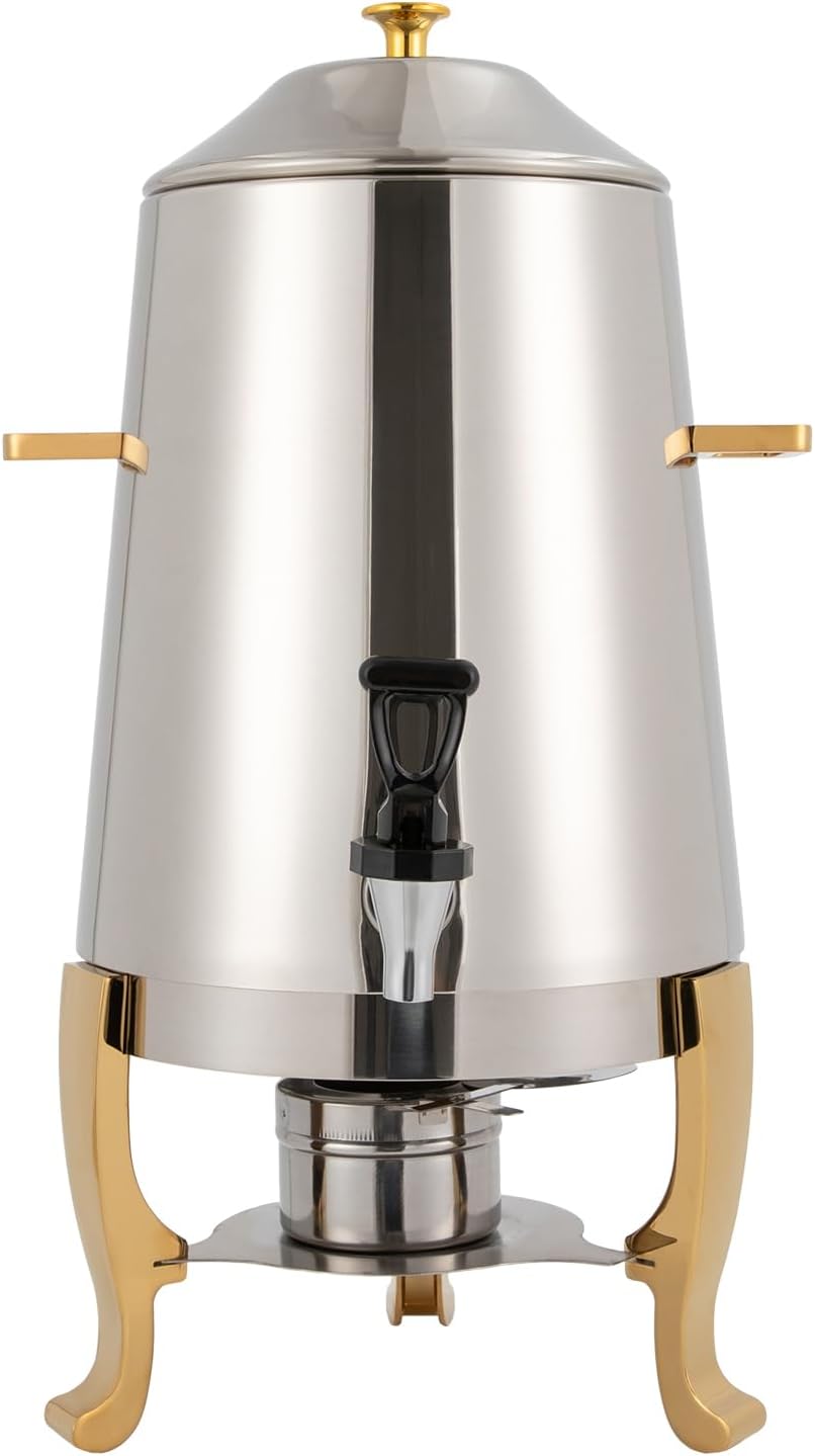 Hot Beverage Dispenser Chafer Urn with Fuel Holder, 13L Stainless Steel Tea Water Coffee Chafer Urn Drinks Dispensers Can with Faucet for Party Buffet Catering, Gold