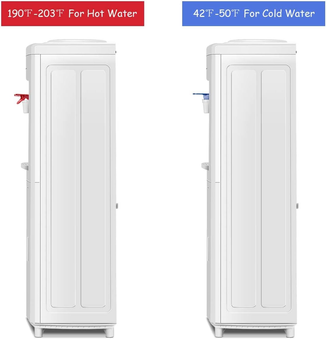 Rainfally Top Loading Water Cooler Dispenser, 3-5 Gallon Hot & Cold Dual-use Water Dispenser w/Bottom Storage Cabinet, Child Safe Lock, Energy-Saving Approved (White)
