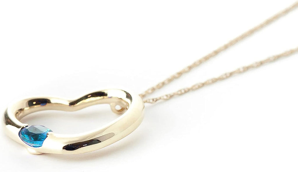 Galaxy Gold GG 14K Gold Open Heart with Genuine Blue Topaz Pendant Necklace