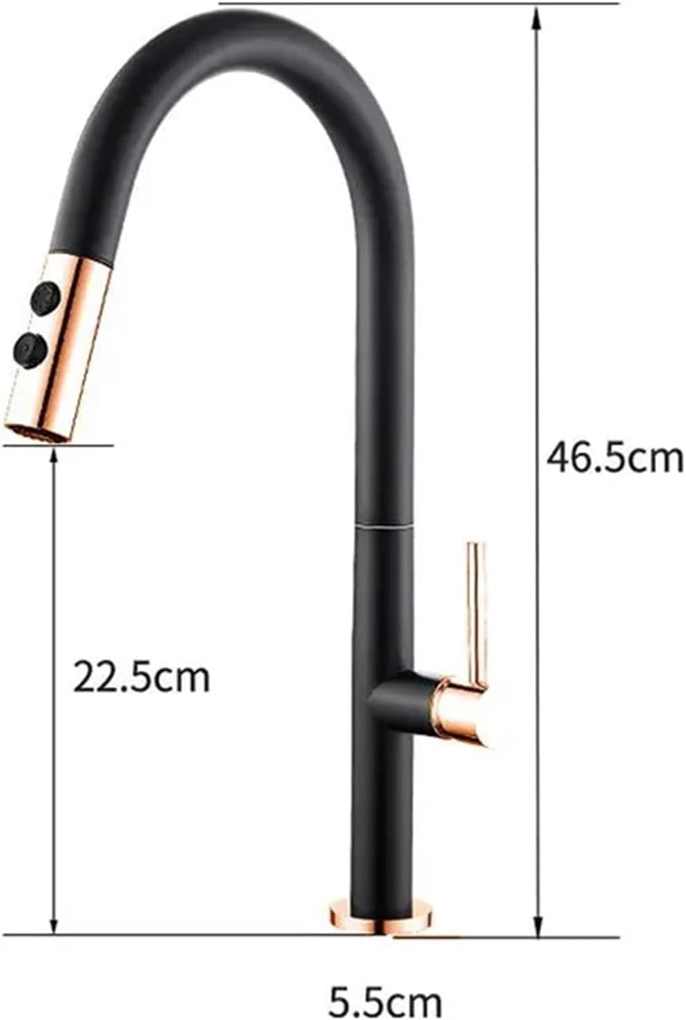 Modern Kitchen Faucet Pull Out 2 Mode Outlet Water Spray Deck Mounted Hot and Cold Water Sink Mixer Tap(Black-Gold)