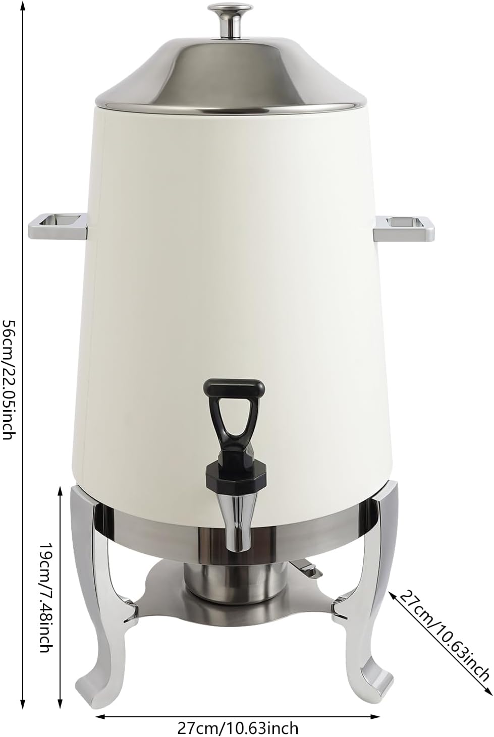 Coffee Urn With Fuel Holder, 3.5 Gallon/13L Stainless Steel Beverage Dispensers for Coffee Tea Hot Water, Hot Drink Dispenser with Stand, Chafer Urn with Spigot for Parties Catering (White)