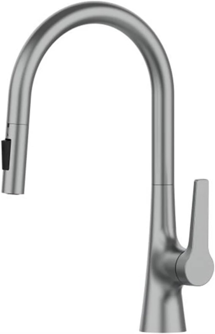 Brass Single Hole Deck Mounted 360 Degree Rotation Kitchen Pull Out Brass Faucet Hot and Cold Water Sink Taps(Brushed Chrome)