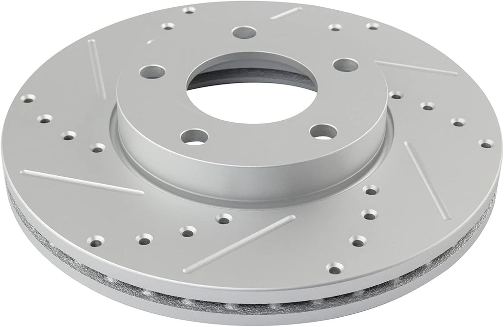 TRQ Performance Front Brake Pad and Rotor Set Ceramic Coated Drilled Slotted Compatible with 2004-2013 Mazda 3