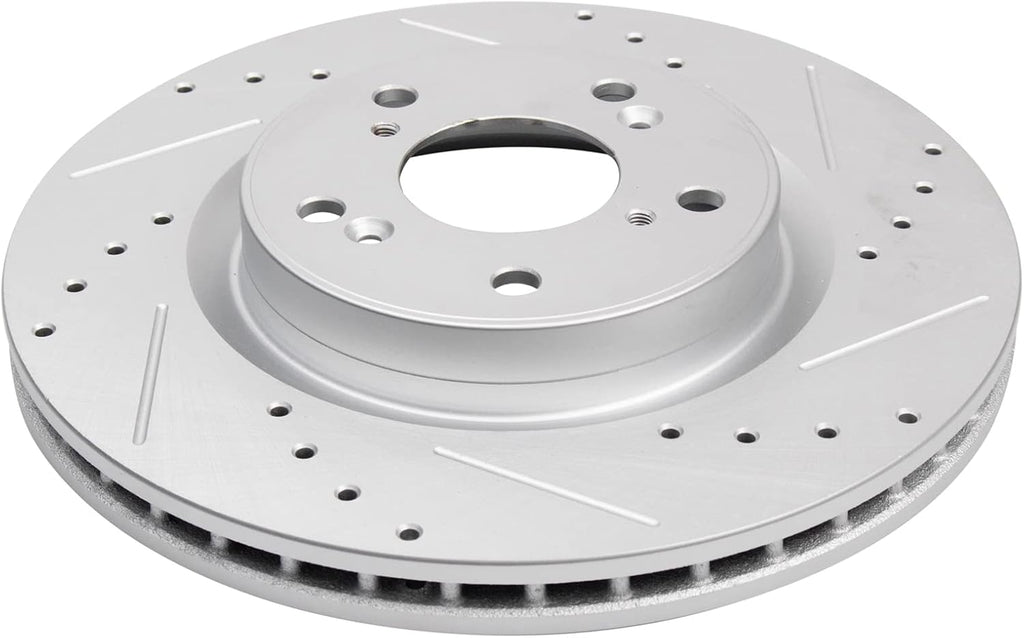TRQ Performance Front Brake Pad and Rotor Set Ceramic Drilled Slotted G Coated Rotors Compatible with 2012-2015 Honda CR-V