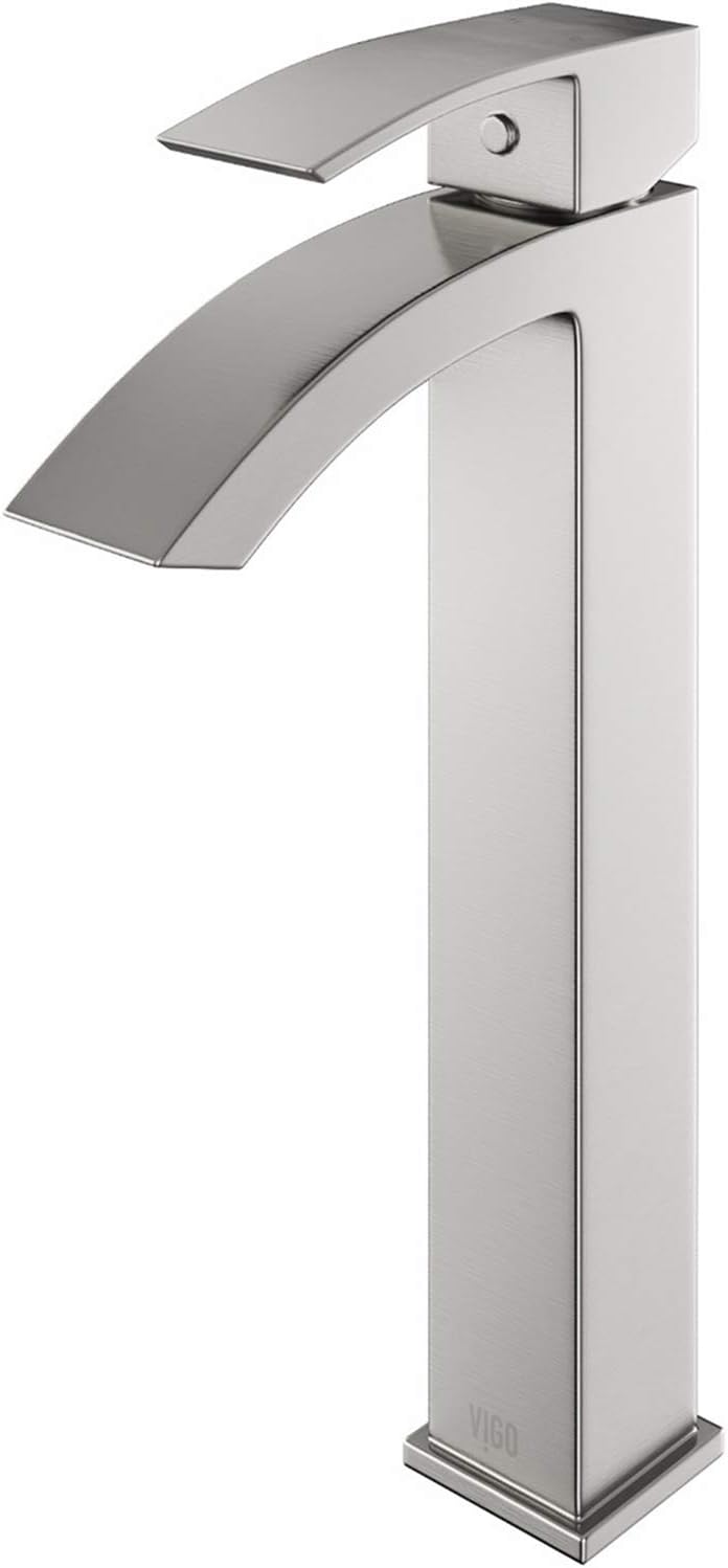 VIGO Duris Waterfall Single-Handle Single-Hole Mount Vessel Bathroom Sink Faucet, 12-Inch, Brushed Nickel, Modern Design, Solid Brass, 1.2 GPM WaterSense & Ceramic Disc Valve, Corrosion-Resistant