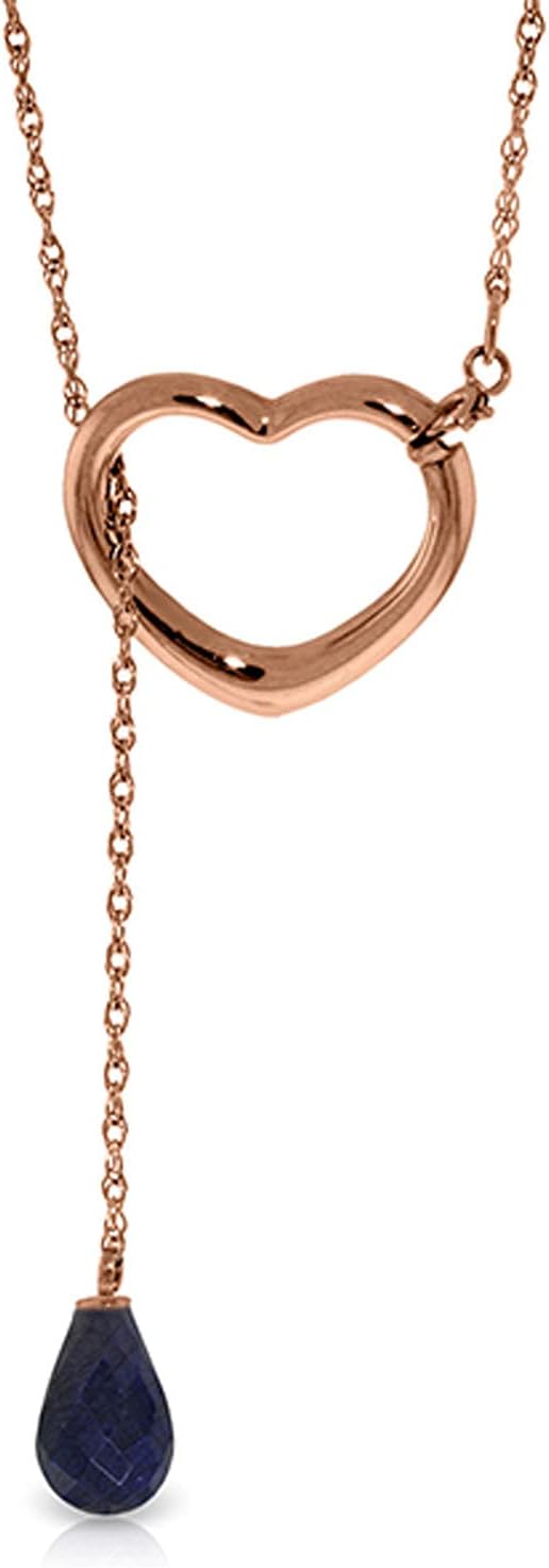 Galaxy Gold GG 14K Gold Open Heart with Genuine Saphire Drop Pendant Necklace